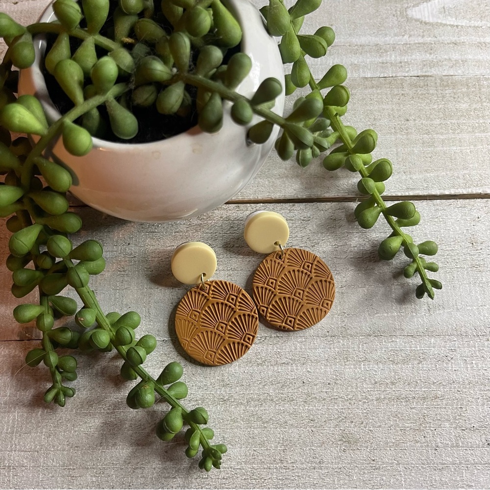 Boho Bohemian Polymer Clay Earrings! Handmade! New! Lightweight Neutral